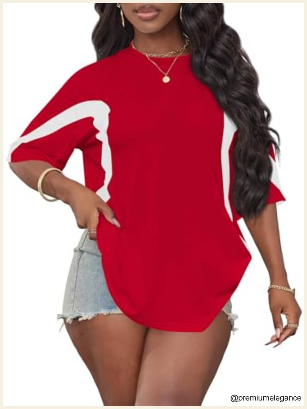 Oversized Color Block Graphic Tee Short Sleeve Crew Neck Casual Top - Picture 4 of 5